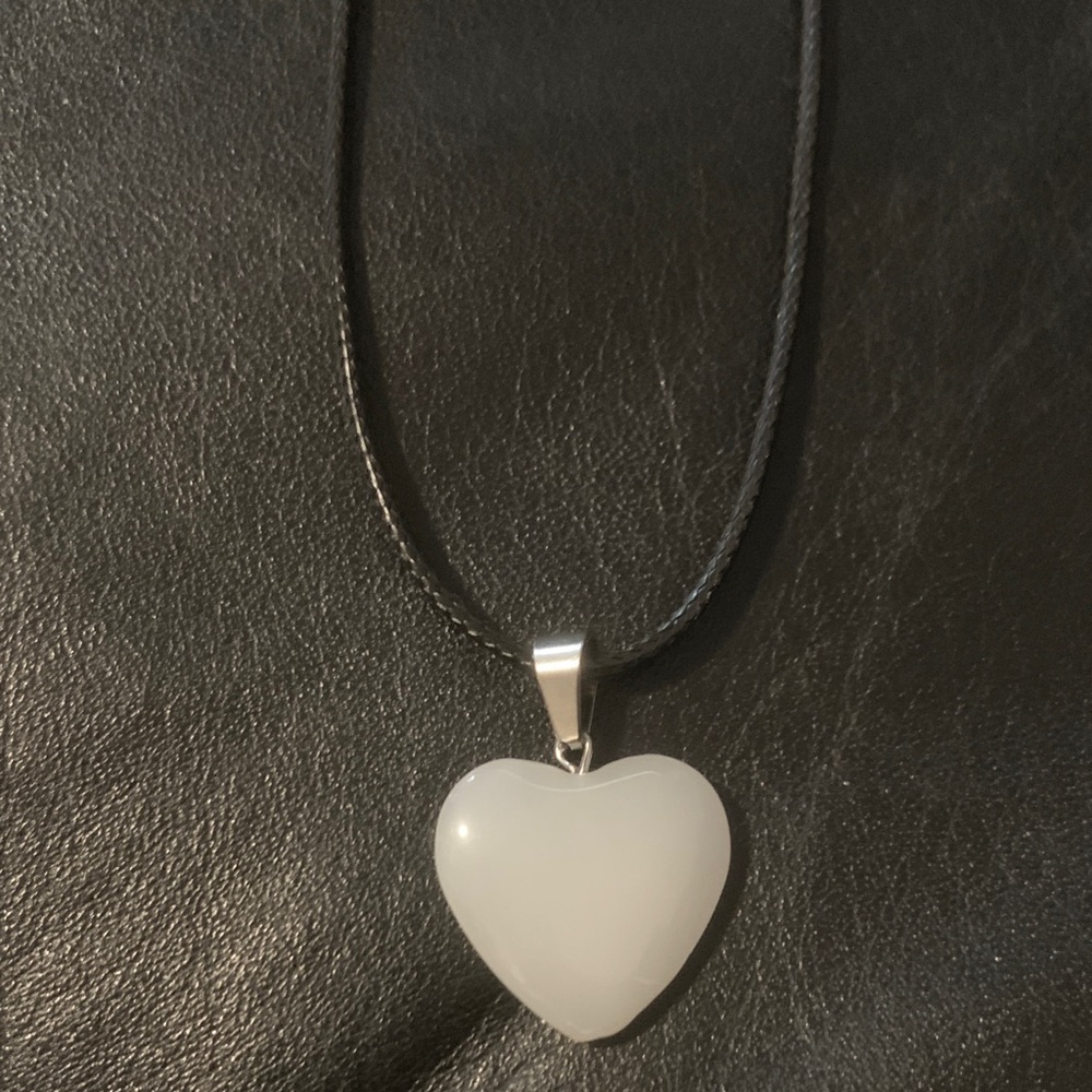 Milky White Quartz Heart Pendant Necklace unisex